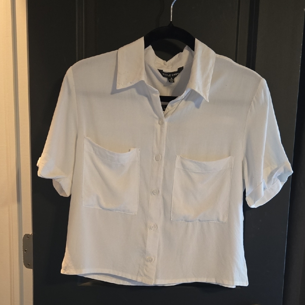 White Crop Button Down Shirt